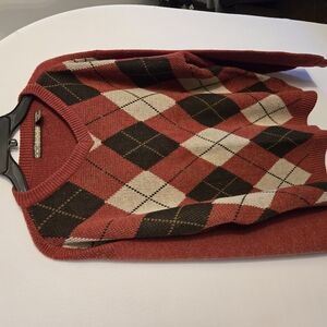 Argyle Knit Sweater - Red and Brown